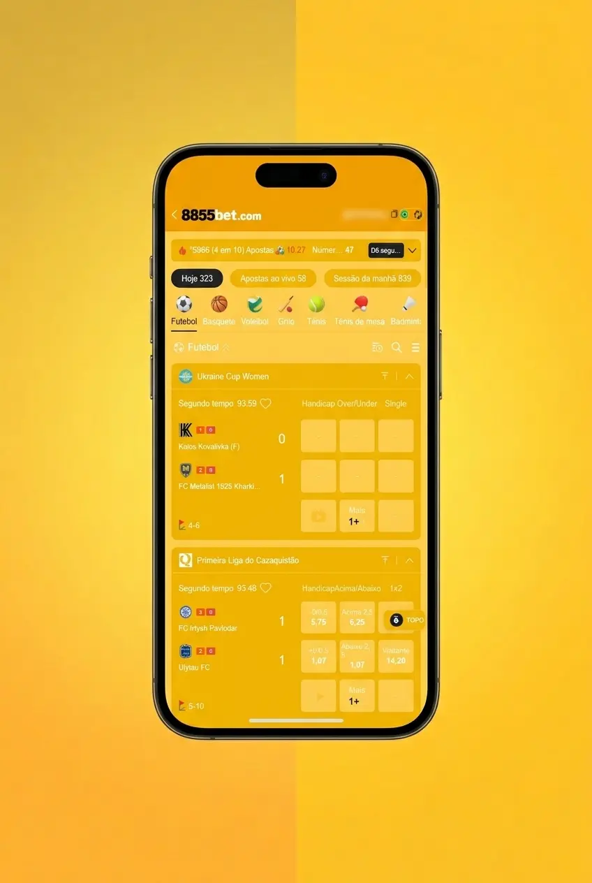 Aplicativo 8855bet aberto em smartphone exibindo apostas em basquete ao vivo com odds e boletim de apostas