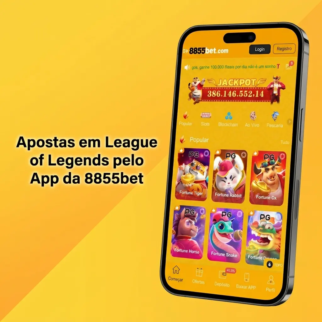 Aplicativo 8855bet aberto na seção de apostas em League of Legends com opções de eSports disponíveis