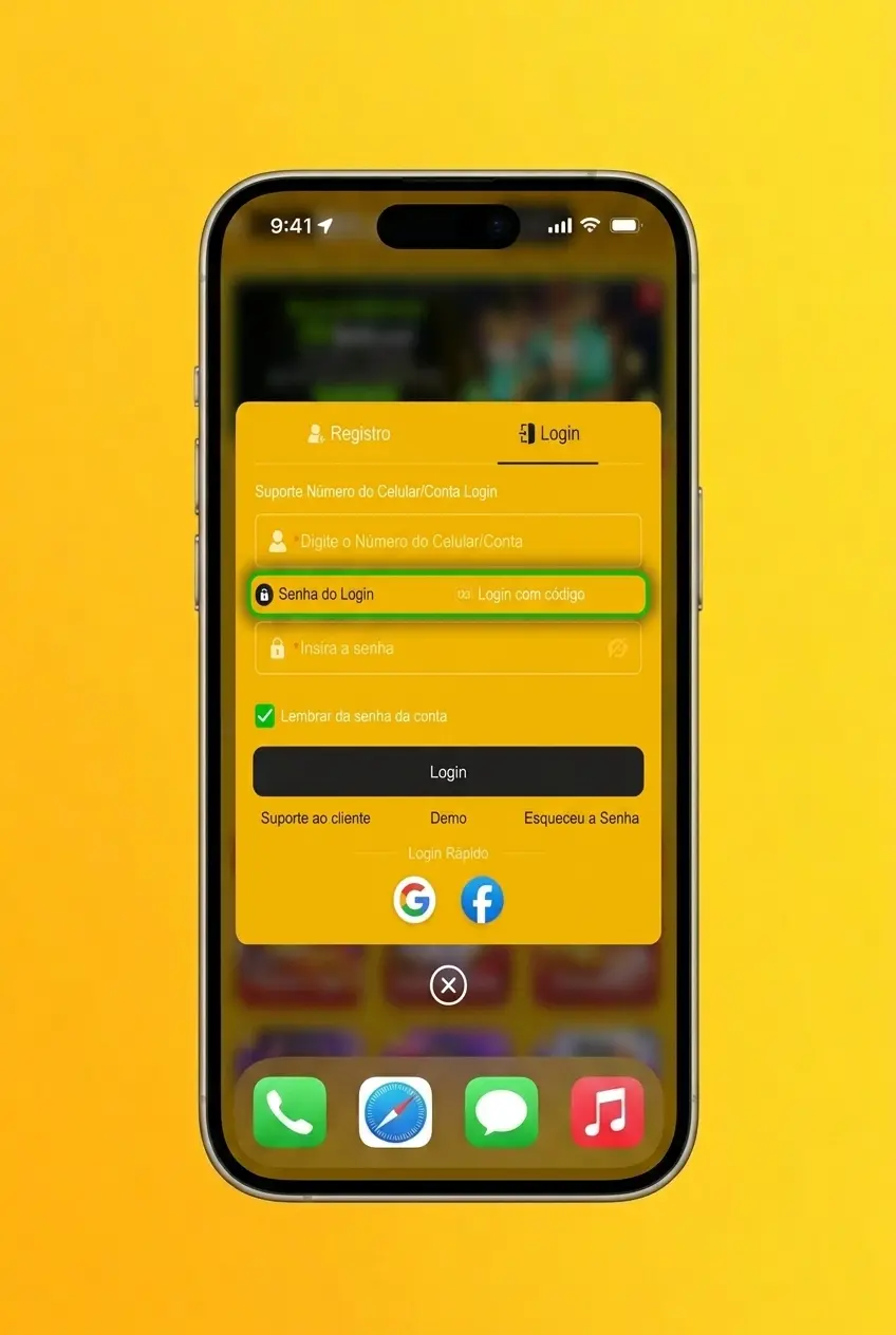Tela de login do aplicativo 8855bet para Android com campos de e-mail e senha para acesso à conta