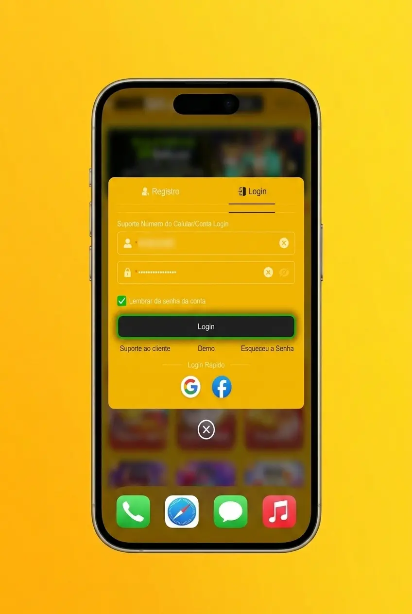 Tela de login do aplicativo 8855bet para Android com campos de e-mail e senha no celular