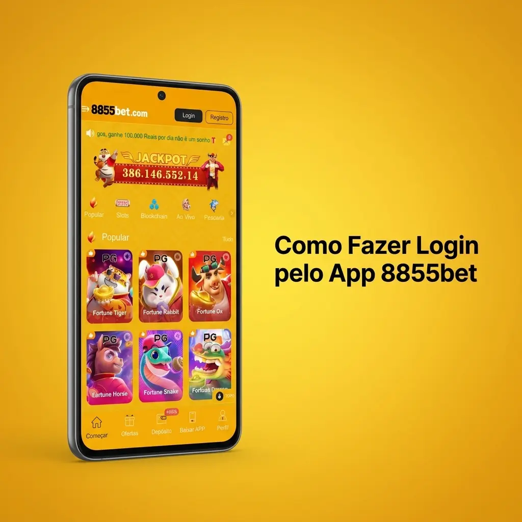 Tela de login do app 8855bet com campos de usuário, senha e opção de biometria para acesso rápido