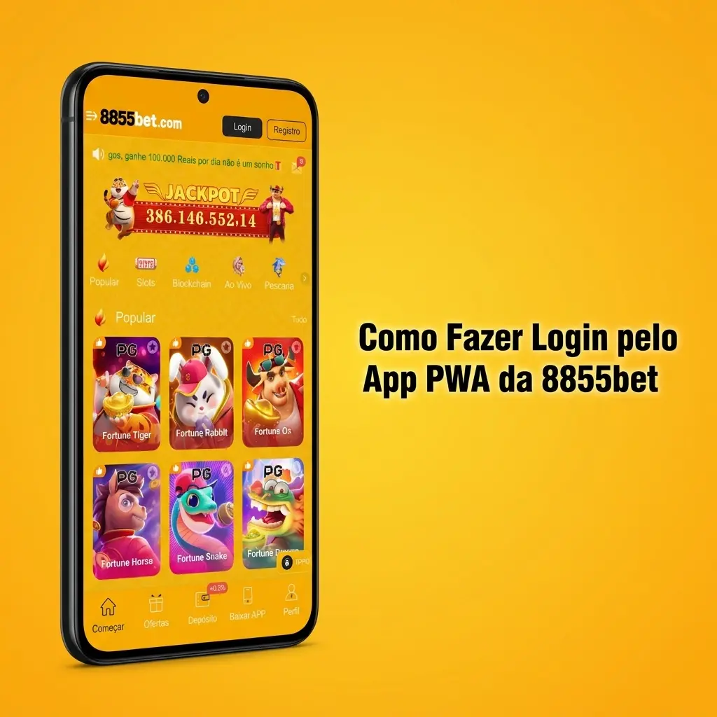 Tela de login do app PWA da 8855bet com campos de e-mail e senha no navegador mobile