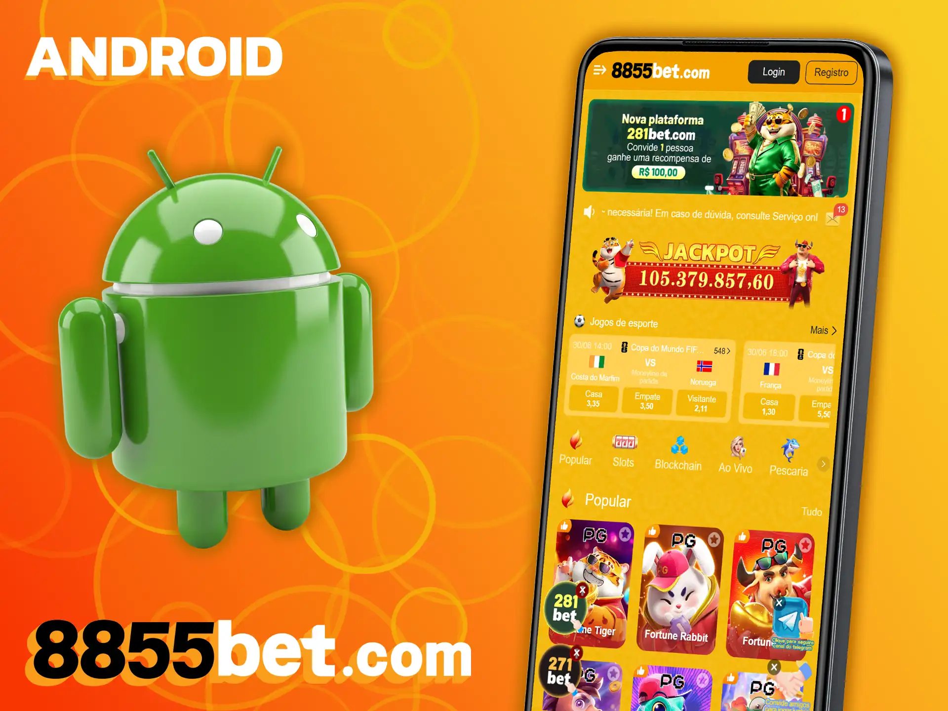 Instale o aplicativo 8855bet em seu aparelho android para apostas móveis.