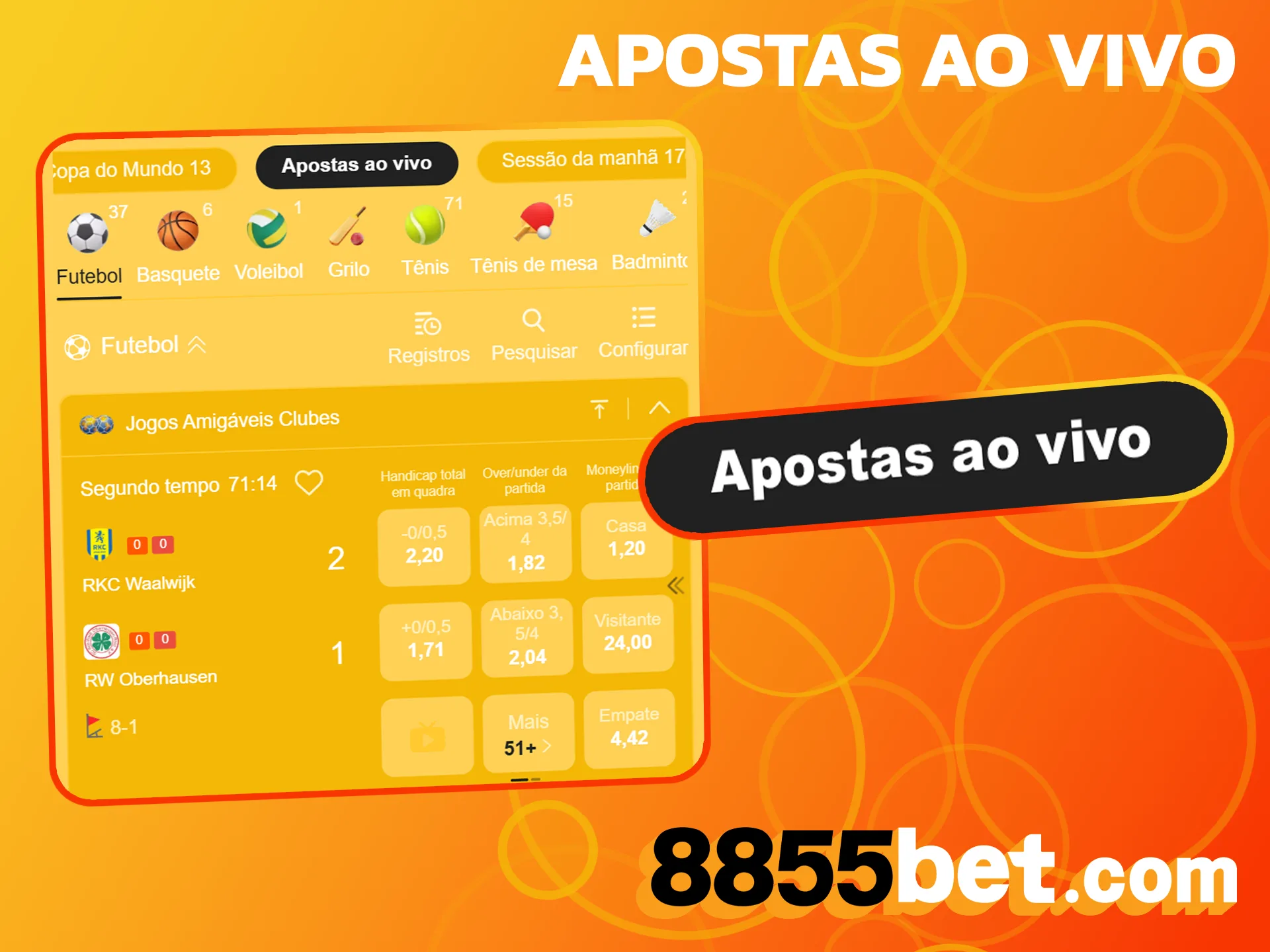 Acompanhe as partidas em tempo real e aposte ao vivo no 8855bet.