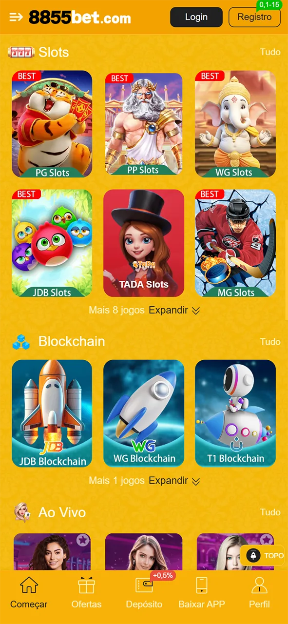 Conheça a interface de cassino no 8855bet e gire os rolos.