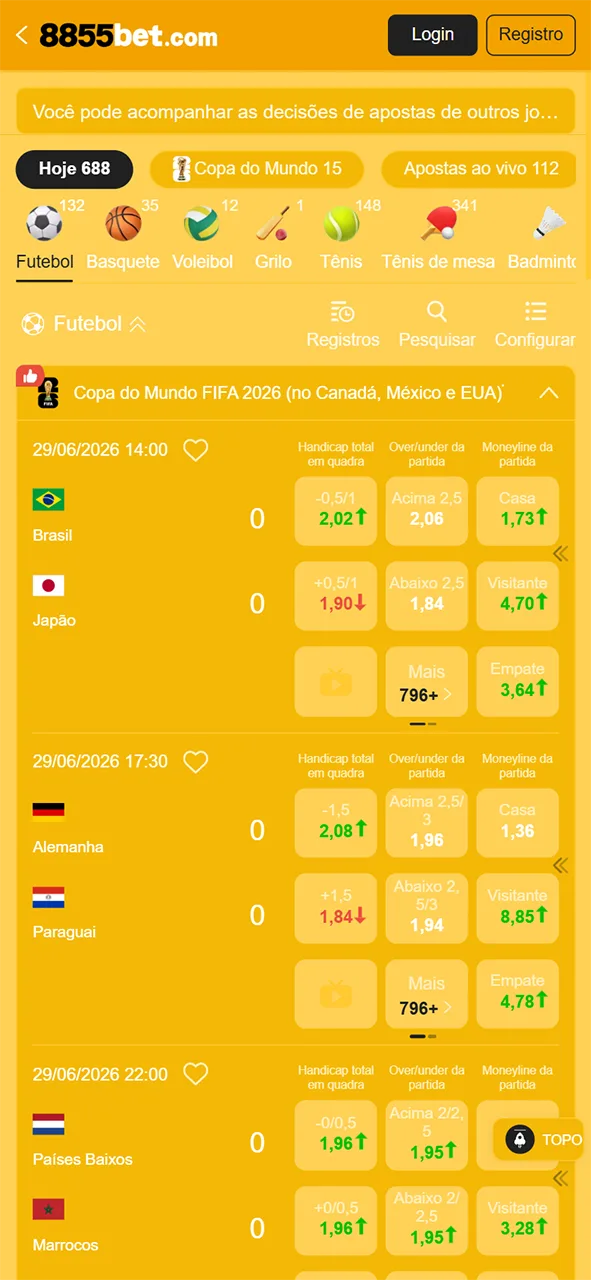 Analise a interface de esportes no 8855bet e faça seus palpites.