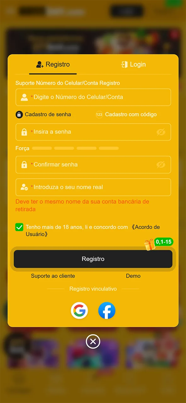 Abra a interface de registro do 8855bet e crie sua conta.