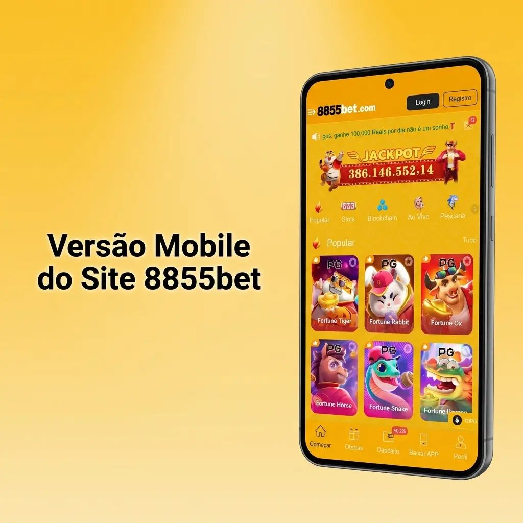 Versão mobile do site 8855bet acessível em smartphone e tablet com apostas esportivas, cassino ao vivo e pagamentos via Pix