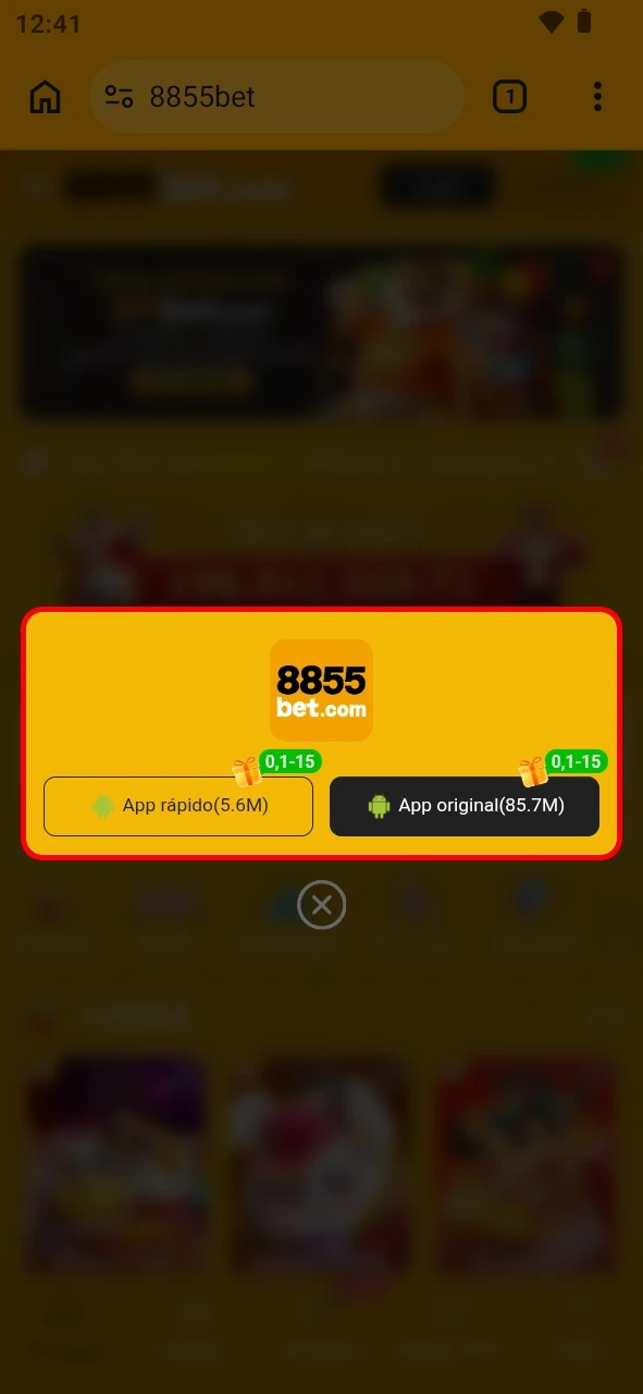 Puxe o arquivo Android do aplicativo da 8855bet rapidamente.