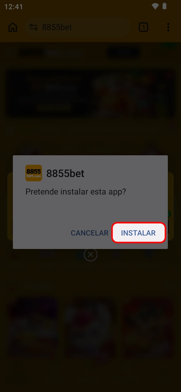 Finalize a configuração Android do aplicativo da 8855bet e jogue.