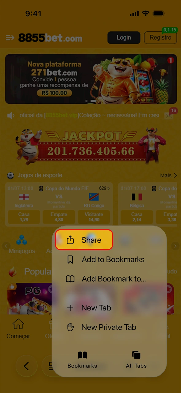 Carregue a página iOS do aplicativo da 8855bet pelo navegador.