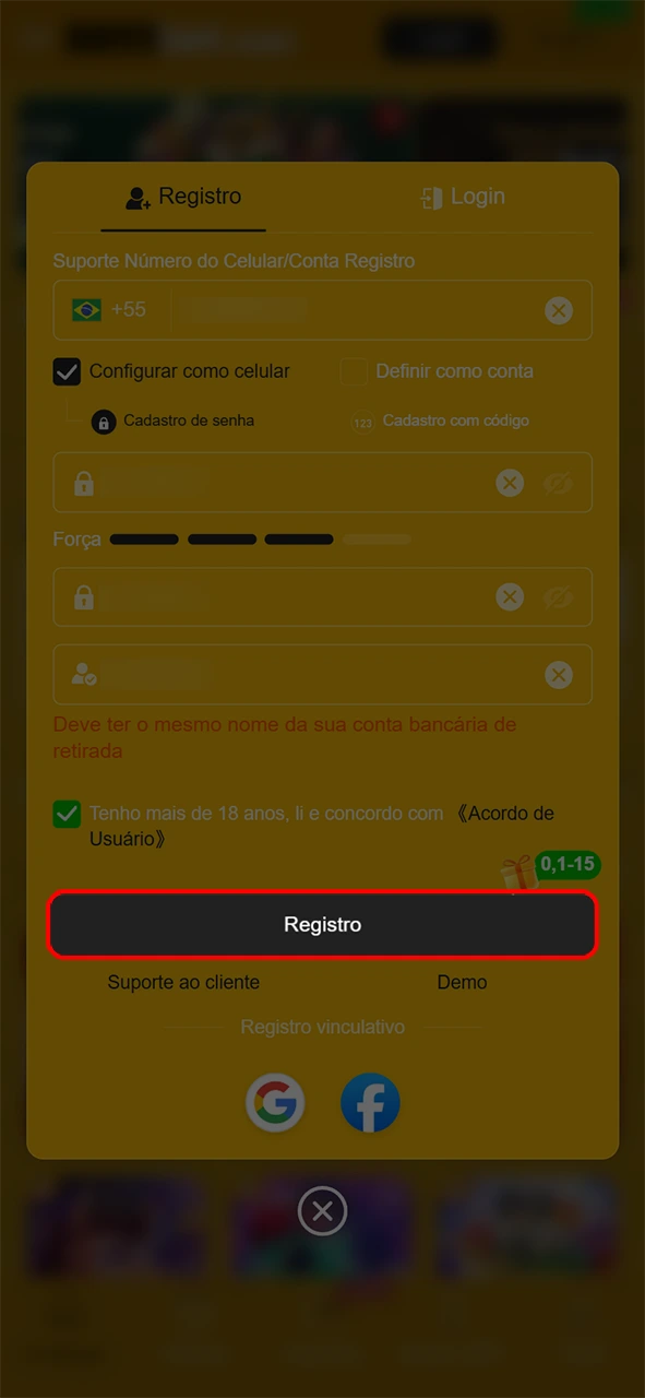 Valide o seu novo cadastro no aplicativo da 8855bet rapidamente.