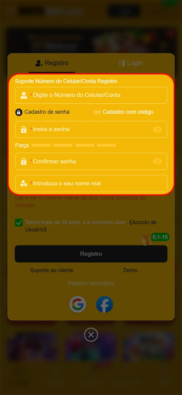 Informe seus detalhes de cadastro no aplicativo da 8855bet com segurança.
