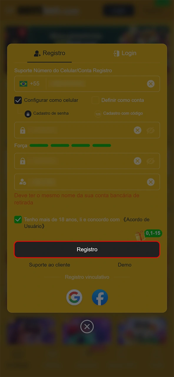 Termine seu cadastro pelo aplicativo da 8855bet e pegue vantagens.