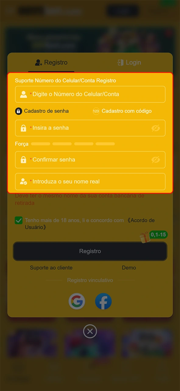 Complete suas informações no cadastro via aplicativo da 8855bet rapidamente.