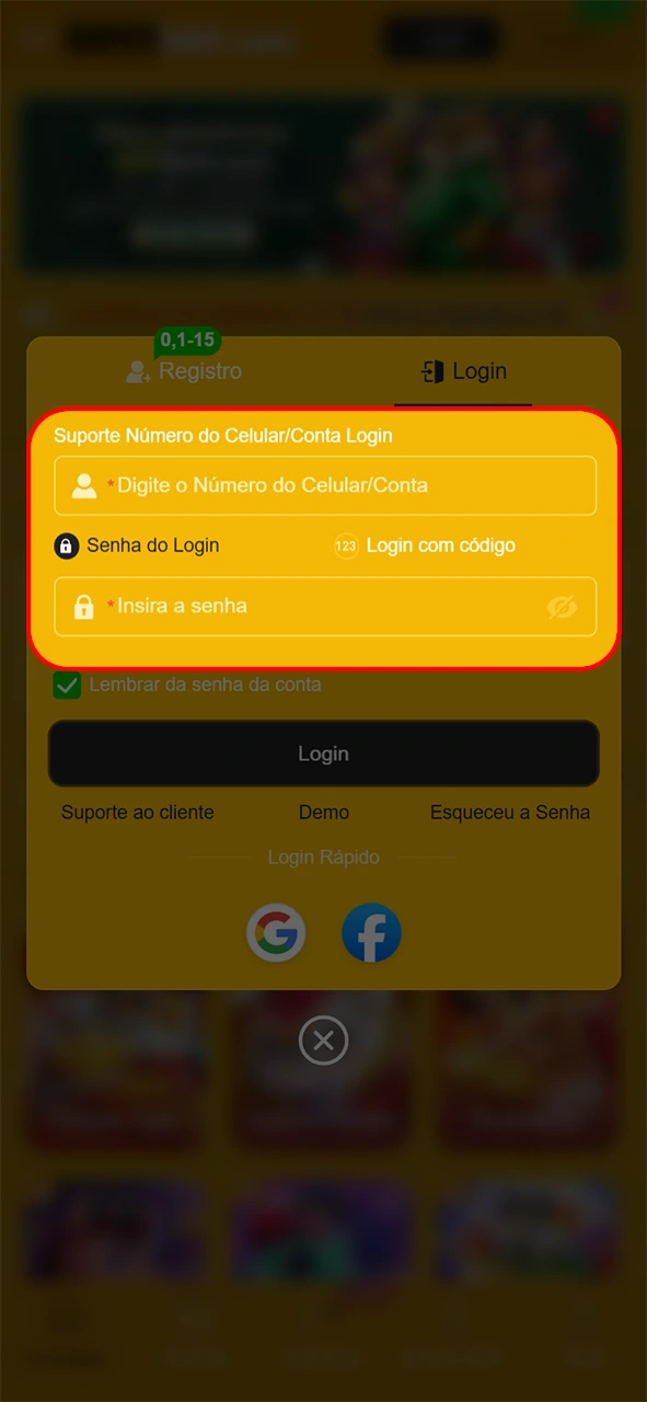 Digite seus dados de login ativados no cadastro da 8855bet.